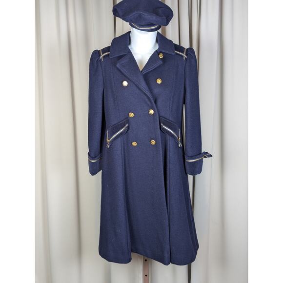 Vintage Wool Double-Breasted Nautical Theme Kids Peacoat with Hat Navy Blue L - Picture 15 of 16